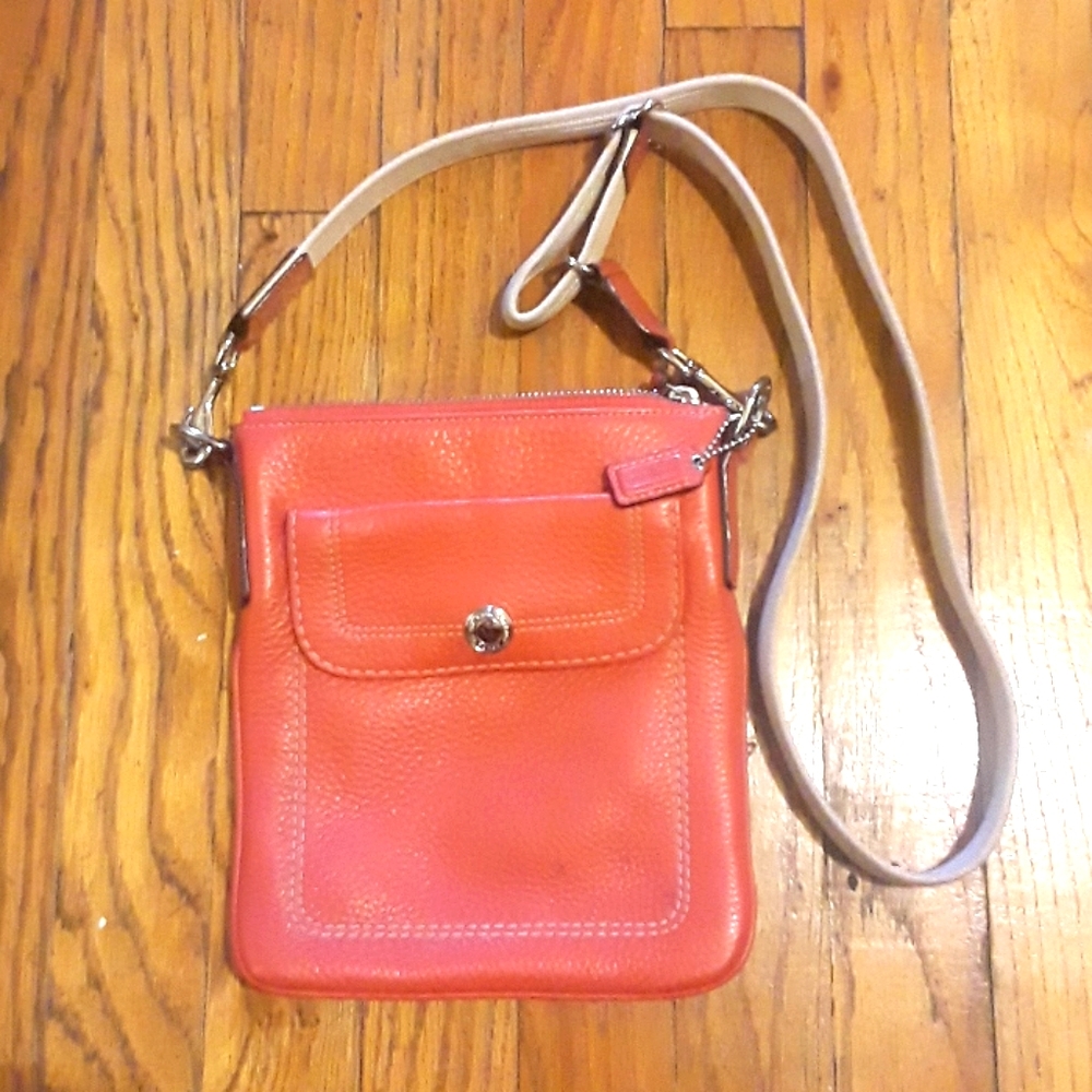 Coach Orange/Peach Leather Crossbody Bag 8.5x5.5
